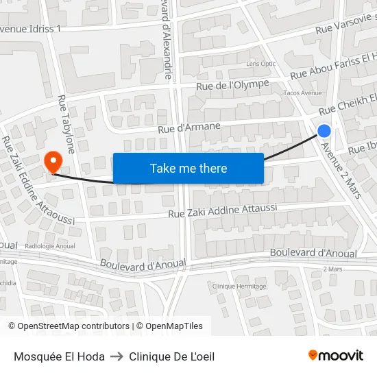 Mosquée El Hoda to Clinique De L'oeil map