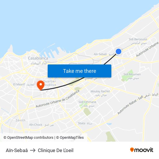Aïn-Sebaâ to Clinique De L'oeil map