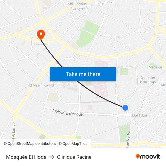 Mosquée El Hoda to Clinique Racine map