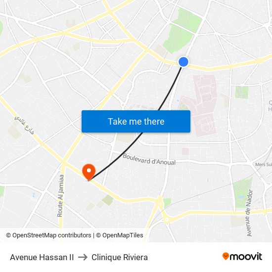 Avenue Hassan II to Clinique Riviera map