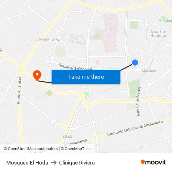 Mosquée El Hoda to Clinique Riviera map