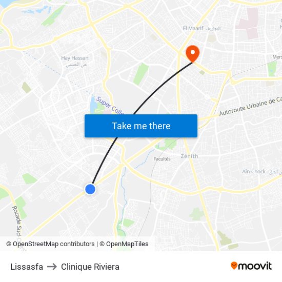 Lissasfa to Clinique Riviera map