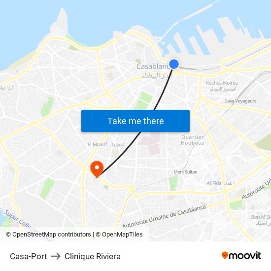 Casa-Port to Clinique Riviera map
