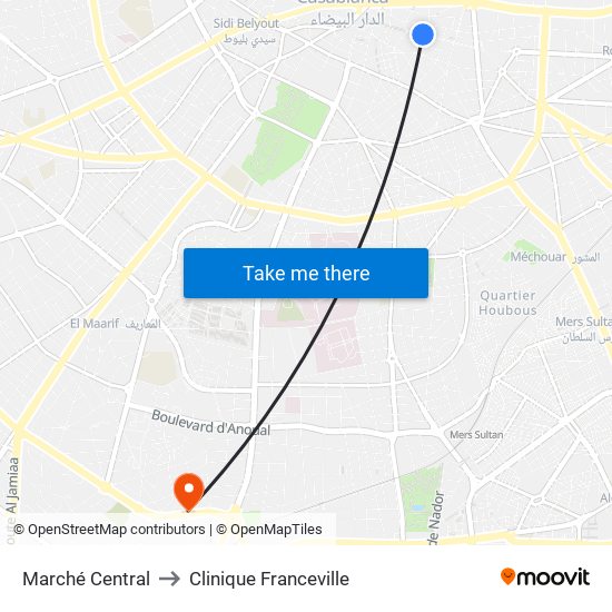 Marché Central to Clinique Franceville map