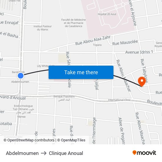 Abdelmoumen to Clinique Anoual map