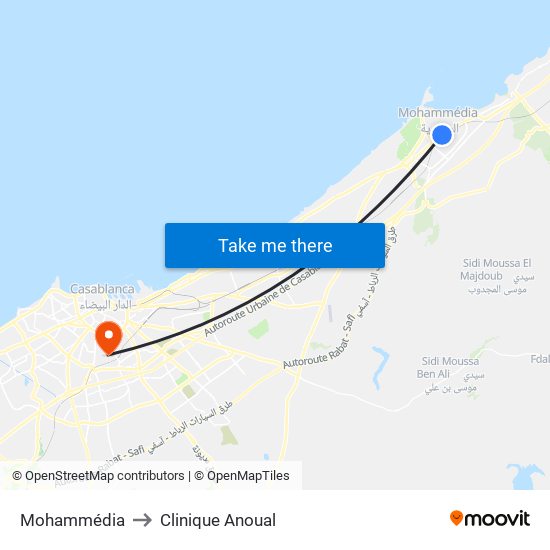 Mohammédia to Clinique Anoual map