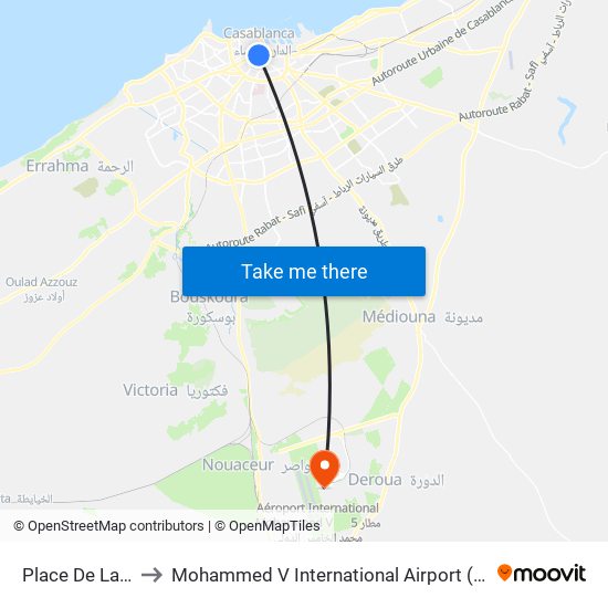 Place De La Concorde to Mohammed V International Airport (CMN) (مطار محمد الخامس الدولي) map