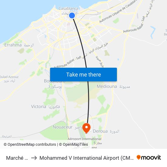 Marché Central to Mohammed V International Airport (CMN) (مطار محمد الخامس الدولي) map