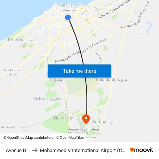 Avenue Hassan II to Mohammed V International Airport (CMN) (مطار محمد الخامس الدولي) map