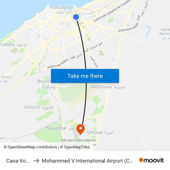 Casa-Voyageurs to Mohammed V International Airport (CMN) (مطار محمد الخامس الدولي) map