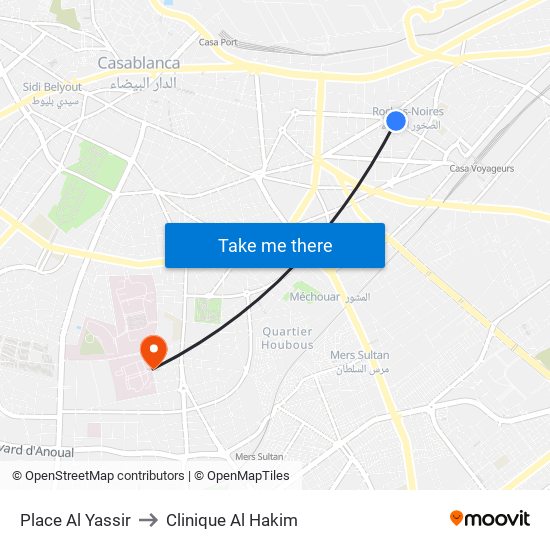 Place Al Yassir to Clinique Al Hakim map