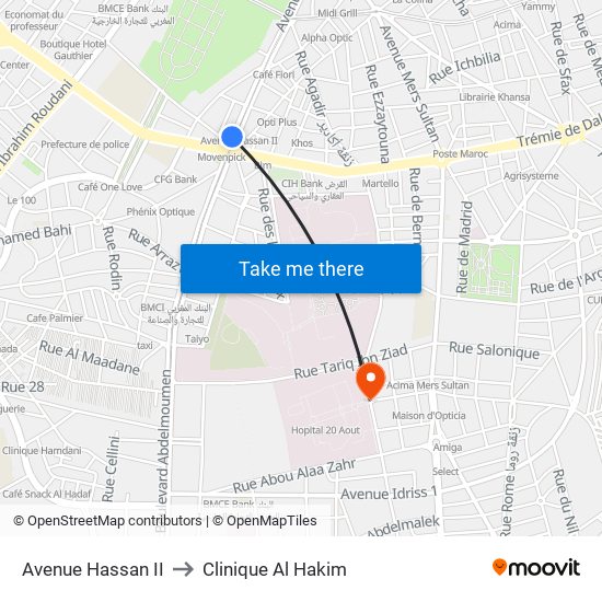 Avenue Hassan II to Clinique Al Hakim map