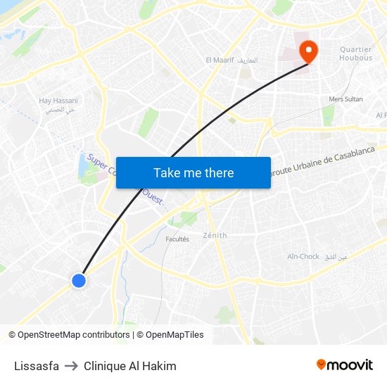 Lissasfa to Clinique Al Hakim map