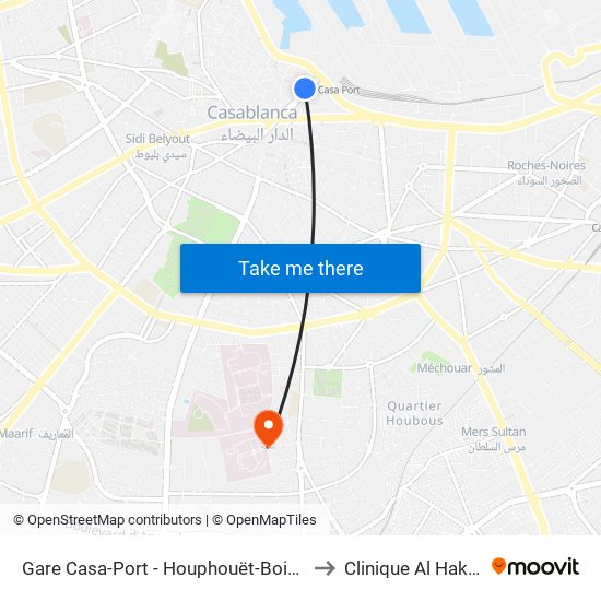 Gare Casa-Port - Houphouët-Boigny to Clinique Al Hakim map