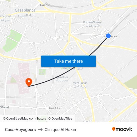 Casa-Voyageurs to Clinique Al Hakim map