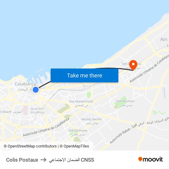 Colis Postaux to الضمان الاجتماعي CNSS map