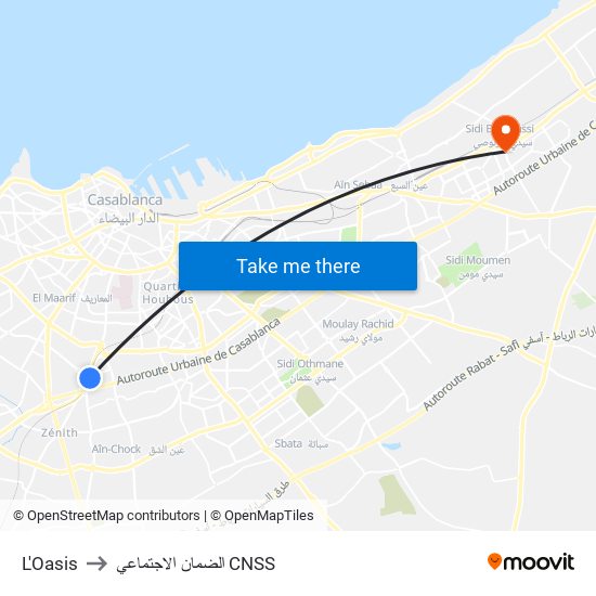 L'Oasis to الضمان الاجتماعي CNSS map