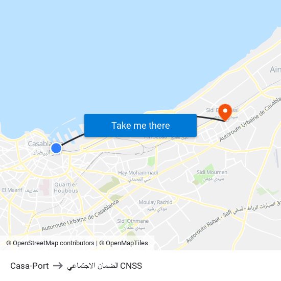 Casa-Port to الضمان الاجتماعي CNSS map