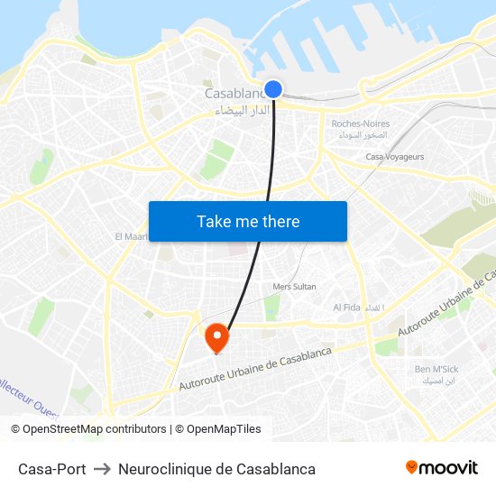 Casa-Port to Neuroclinique de Casablanca map