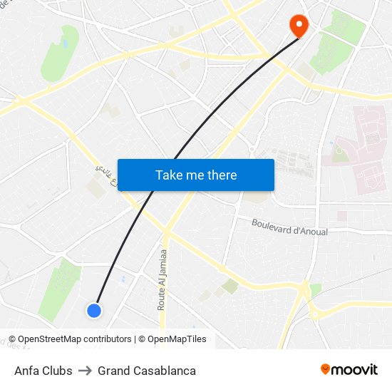 Anfa Clubs to Grand Casablanca map