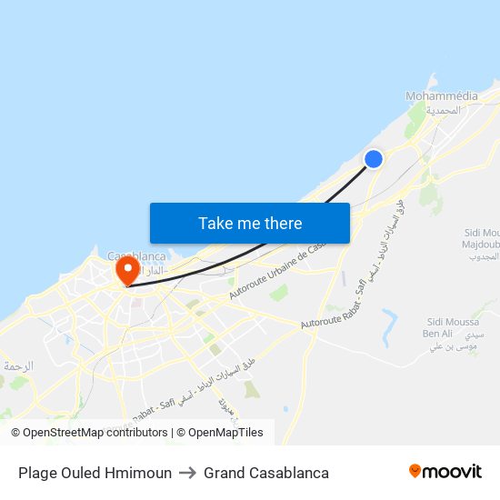 Plage Ouled Hmimoun to Grand Casablanca map