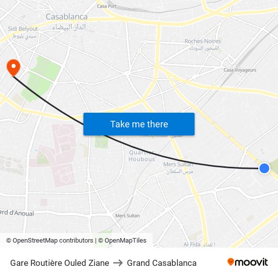 Gare Routière Ouled Ziane to Grand Casablanca map