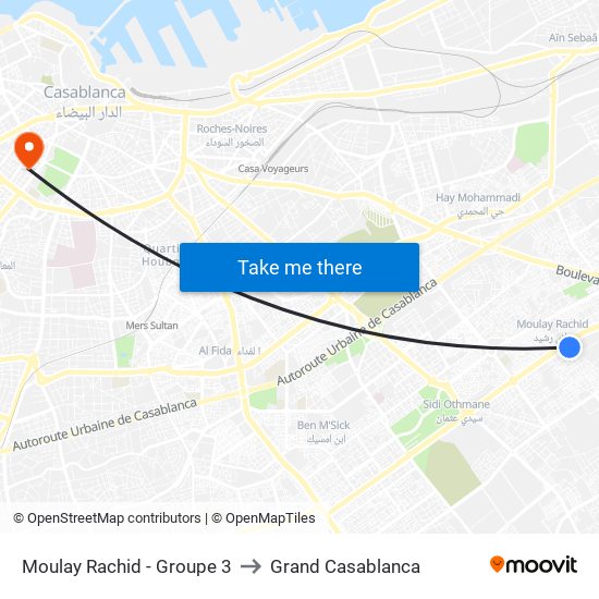 Moulay Rachid - Groupe 3 to Grand Casablanca map