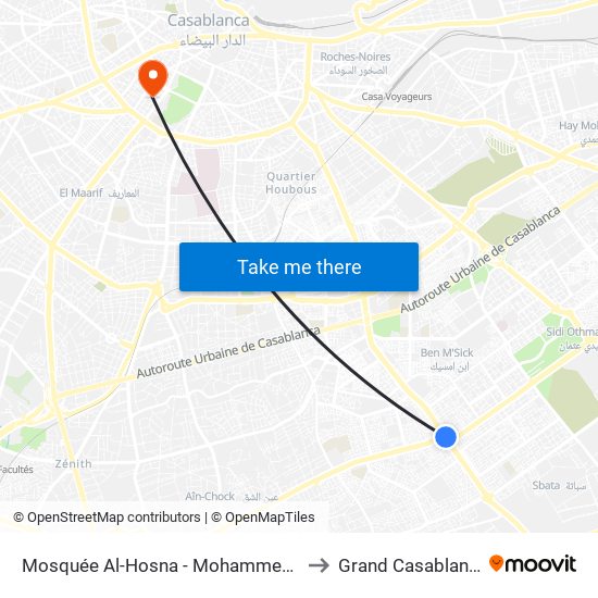 Mosquée Al-Hosna - Mohammed VI to Grand Casablanca map