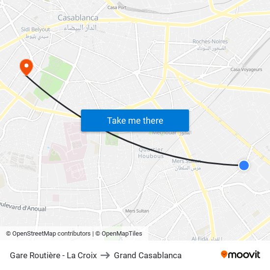 Gare Routière - La Croix to Grand Casablanca map