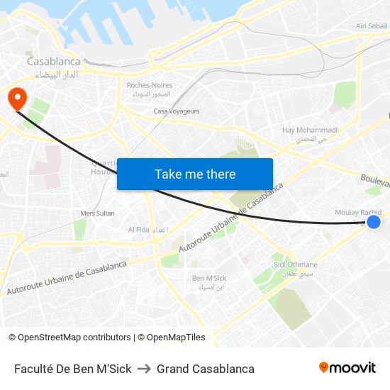 Faculté De Ben M'Sick to Grand Casablanca map