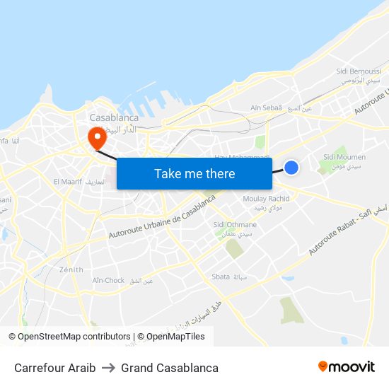 Carrefour Araib to Grand Casablanca map