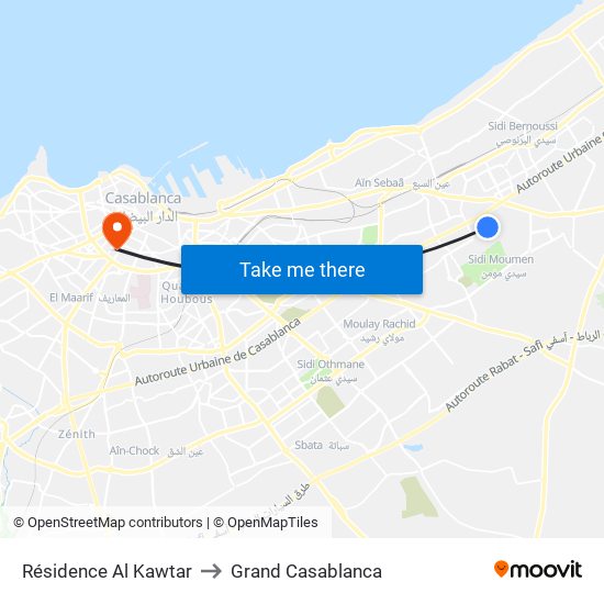Résidence Al Kawtar to Grand Casablanca map