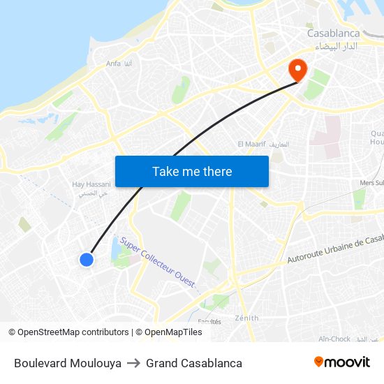 Boulevard Moulouya to Grand Casablanca map