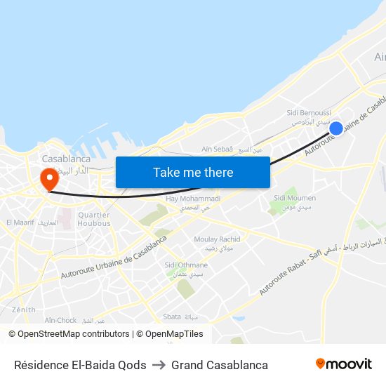 Résidence El-Baida Qods to Grand Casablanca map