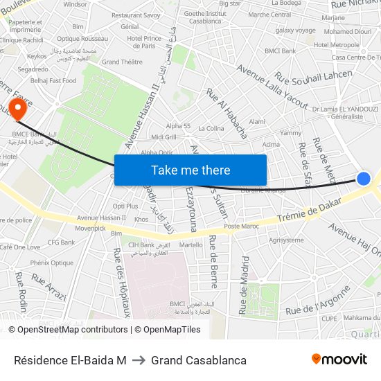 Résidence El-Baida M to Grand Casablanca map