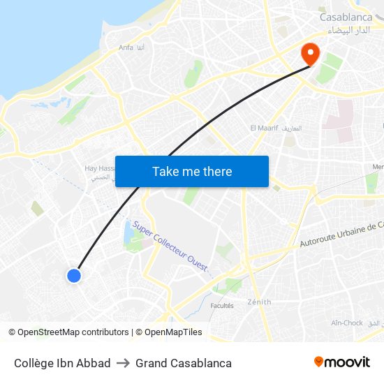 Collège Ibn Abbad to Grand Casablanca map