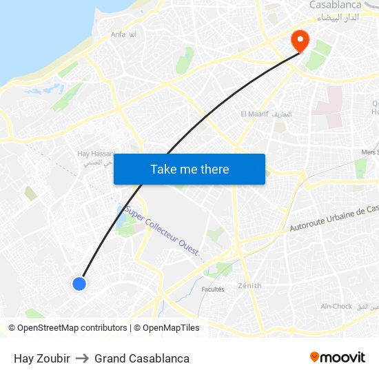 Hay Zoubir to Grand Casablanca map