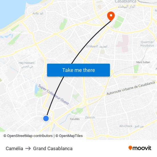 Camélia to Grand Casablanca map