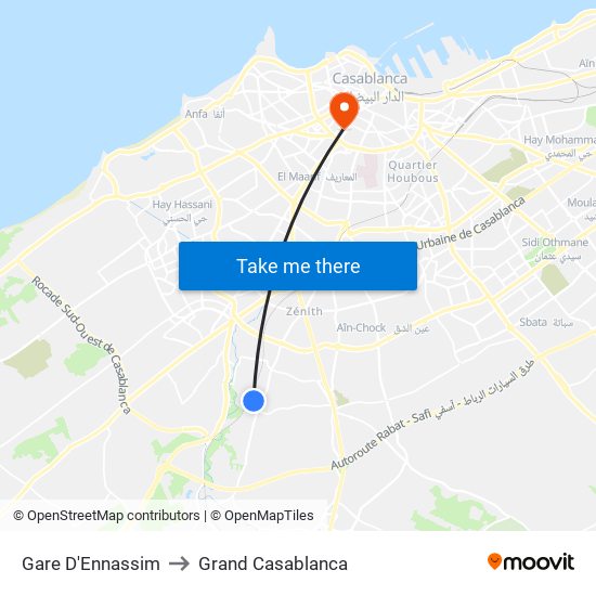 Gare D'Ennassim to Grand Casablanca map