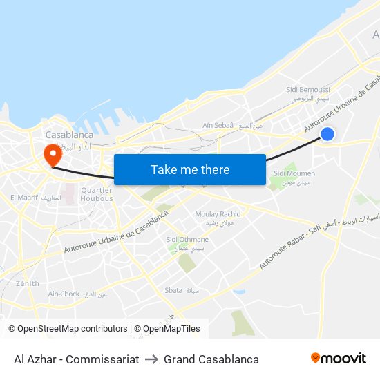 Al Azhar - Commissariat to Grand Casablanca map