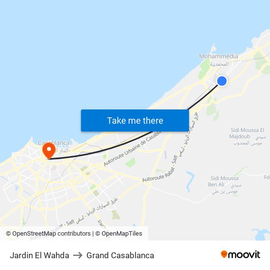 Jardin El Wahda to Grand Casablanca map