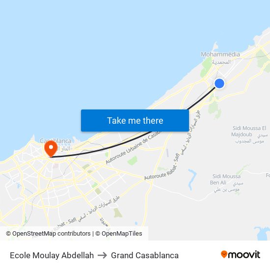 Ecole Moulay Abdellah to Grand Casablanca map