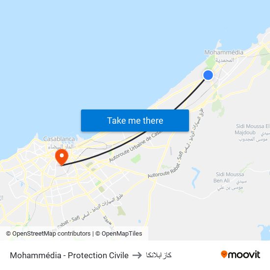 Mohammédia - Protection Civile to كازابلانكا map