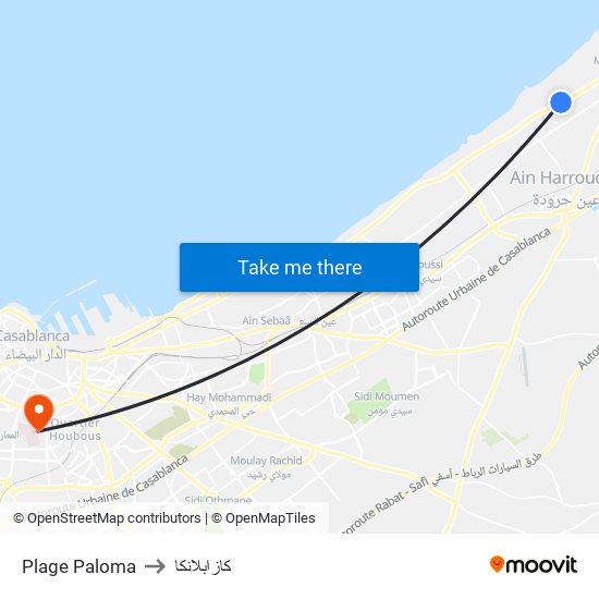 Plage Paloma to كازابلانكا map