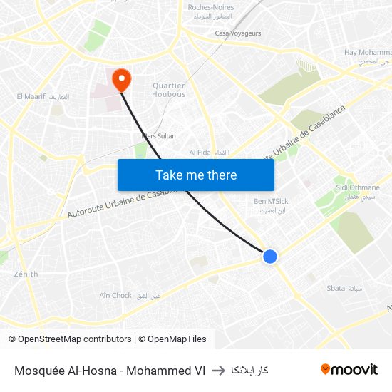 Mosquée Al-Hosna - Mohammed VI to كازابلانكا map