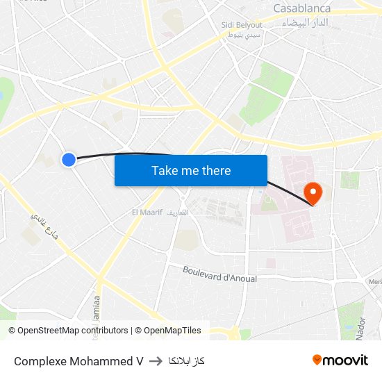 Complexe Mohammed V to كازابلانكا map