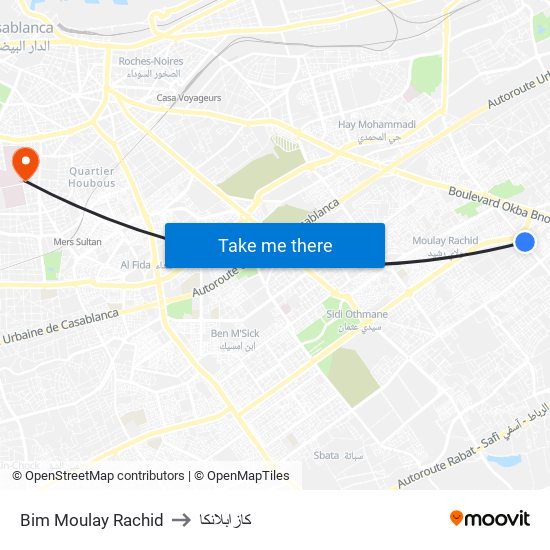 Bim Moulay Rachid to كازابلانكا map