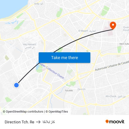 Direction Tch. Re to كازابلانكا map