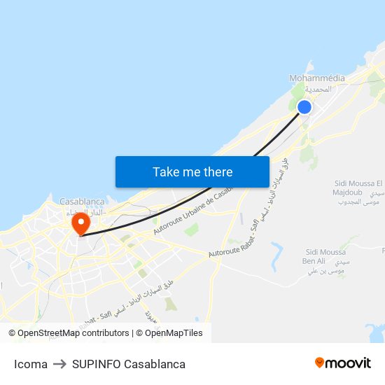 Icoma to SUPINFO Casablanca map