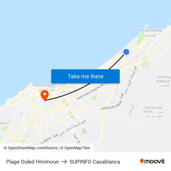 Plage Ouled Hmimoun to SUPINFO Casablanca map